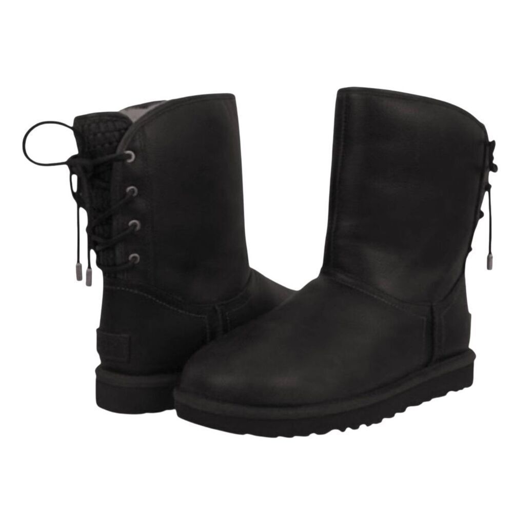 UGG Mariana Black Waterproof Leather Winter Boot Size 6